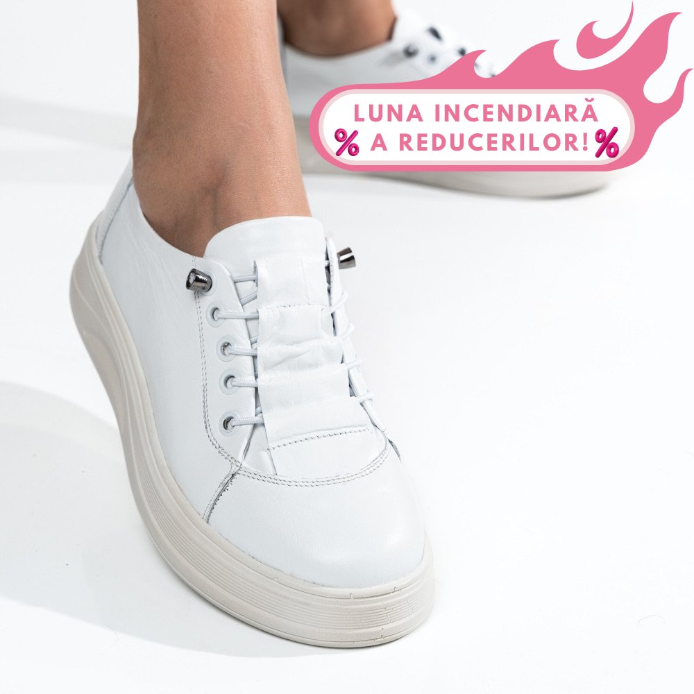 PANTOFI SPORT ALBI PIELE NATURALA 2S7731683NP