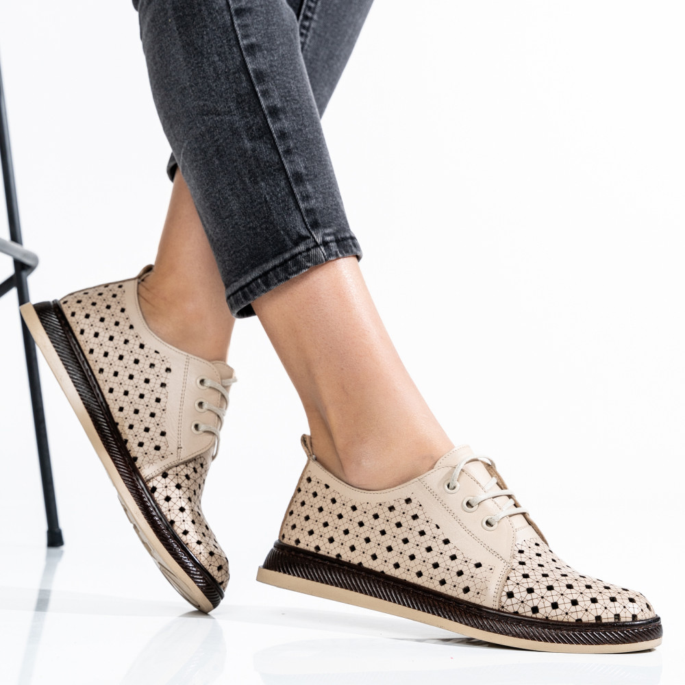 PANTOFI BEJ PIELE NATURALA APCK990