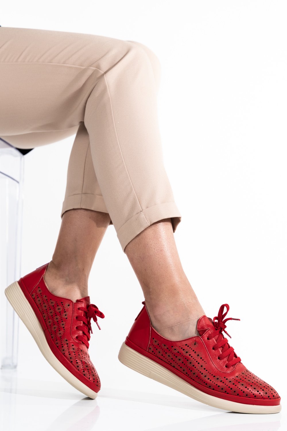 PANTOFI SPORT ROSII PIELE NATURALA APCKD03