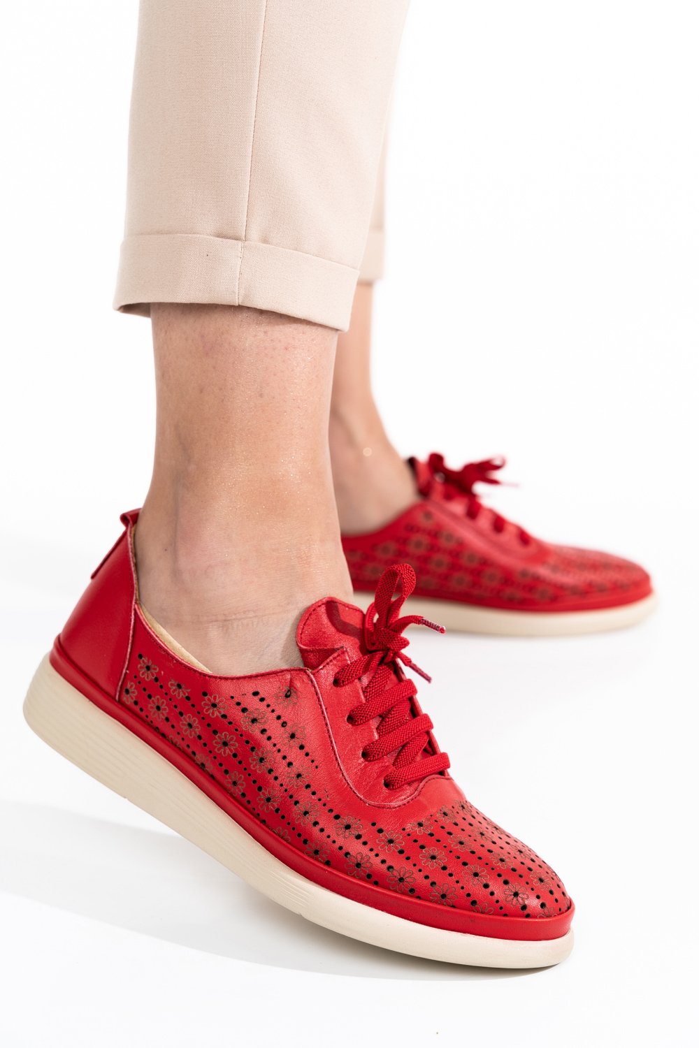 PANTOFI SPORT ROSII PIELE NATURALA APCKD03