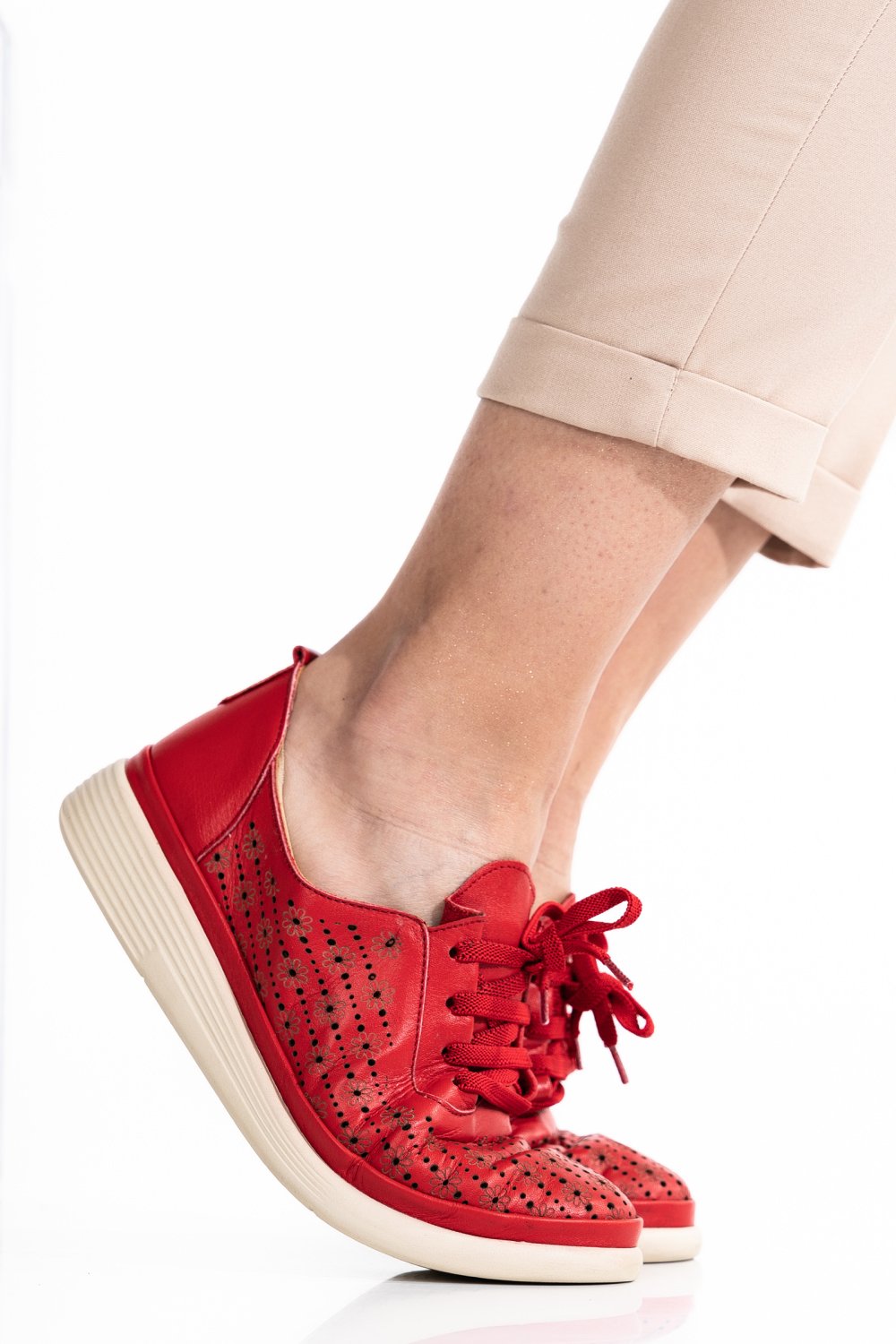 PANTOFI SPORT ROSII PIELE NATURALA APCKD03