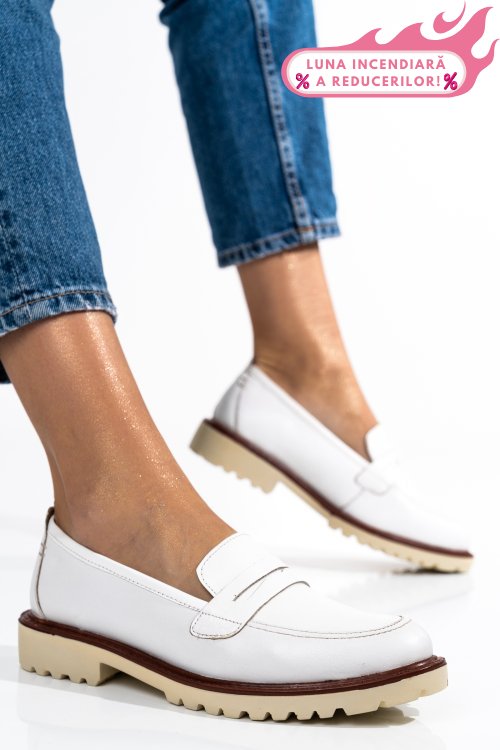 Mocasini dama piele naturala albi 8s77875