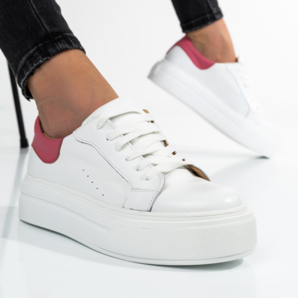 PANTOFI SPORT DAMA PIELE NATURALA ALB ROZ 3S77001B