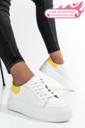 PANTOFI SPORT DAMA PIELE NATURALA ALB GALBEN 3S77001B