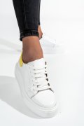 PANTOFI SPORT DAMA PIELE NATURALA ALB GALBEN 3S77001B