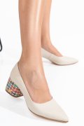 PANTOFI BEJ TOC COLOR PIELE NATURALA 1PC450