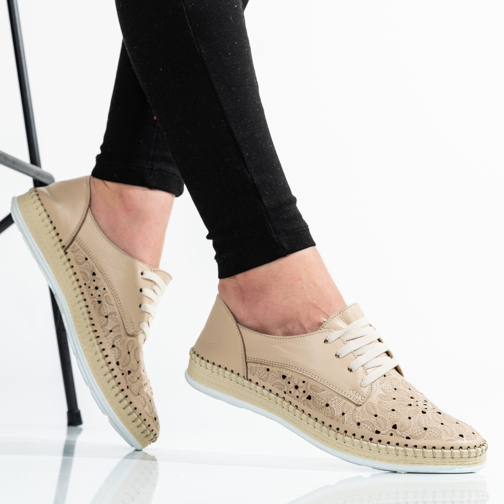 PANTOFI BEJ PIELE NATURALA APCKG02