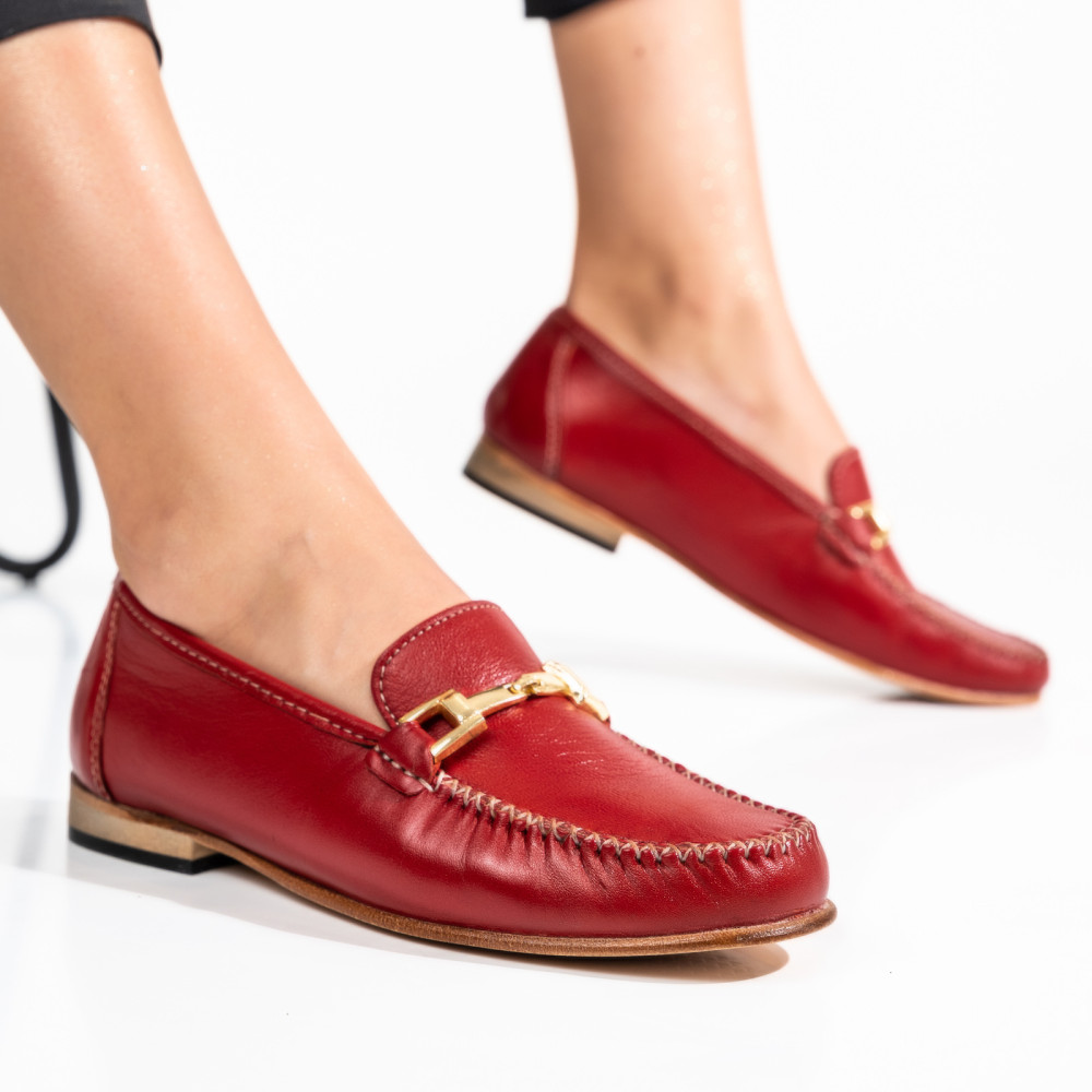 MOCASINI ROSII PIELE NATURALA LAURA