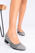 PANTOFI GRI FLORAL TOC NEGRU PIELE NATURALA 1S77200