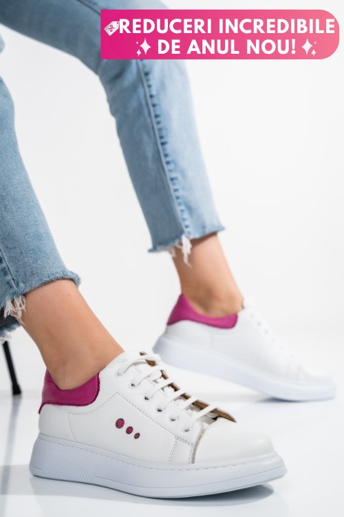 Pantofi sport alb fuchsia piele naturala bs77go109