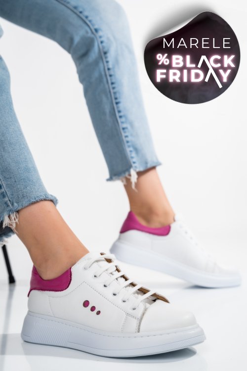 Pantofi sport alb fuchsia piele naturala bs77go109