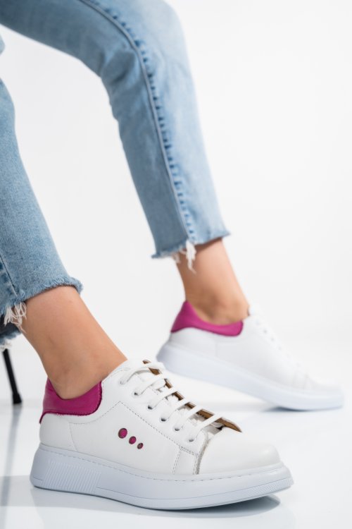Pantofi sport alb fuchsia piele naturala bs77go109