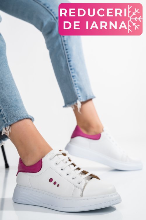 Pantofi sport alb fuchsia piele naturala bs77go109