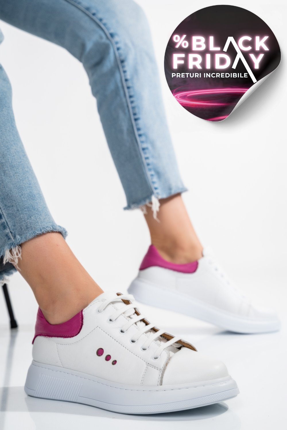 PANTOFI SPORT ALB FUCHSIA PIELE NATURALA BS77GO109