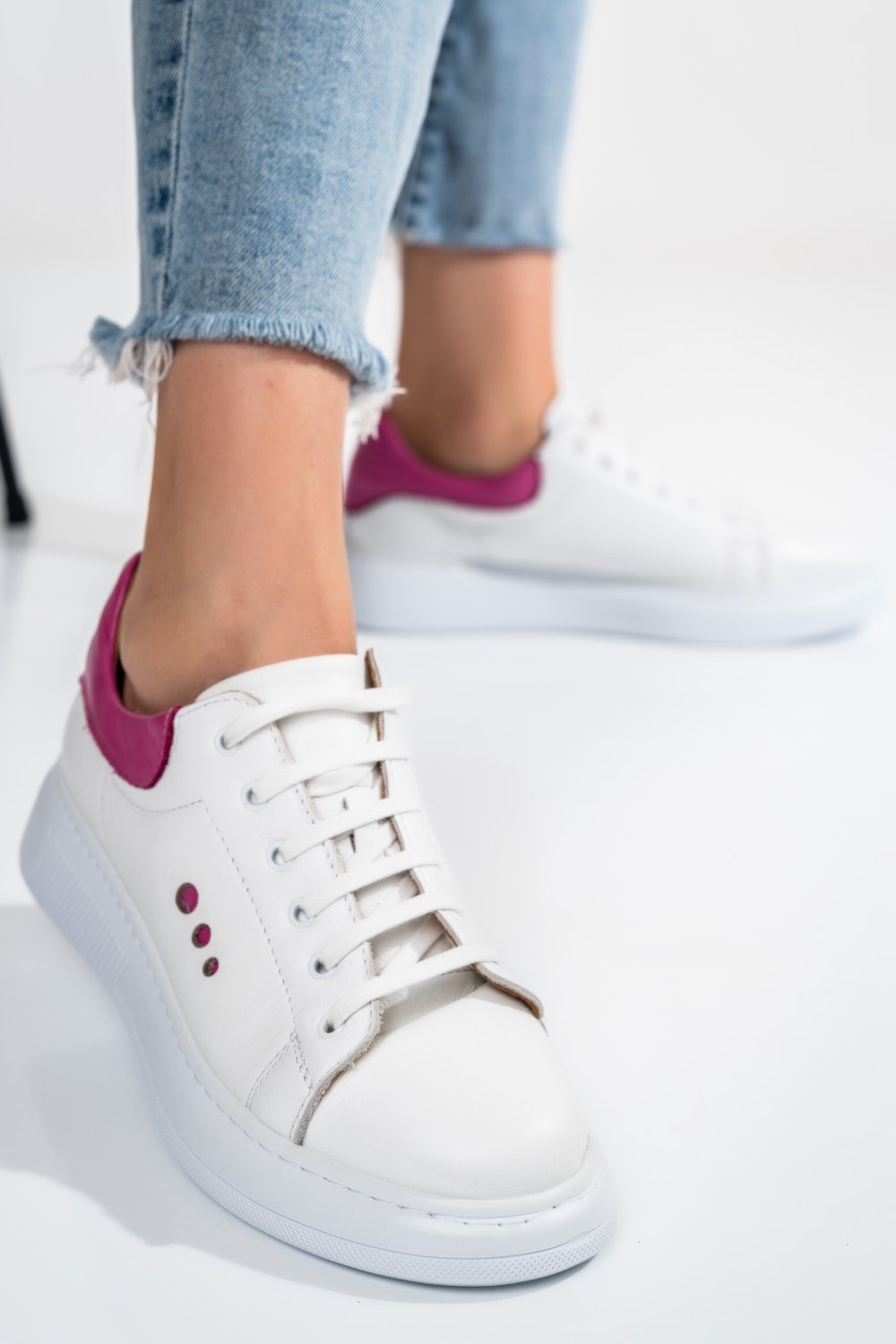 PANTOFI SPORT ALB FUCHSIA PIELE NATURALA BS77GO109