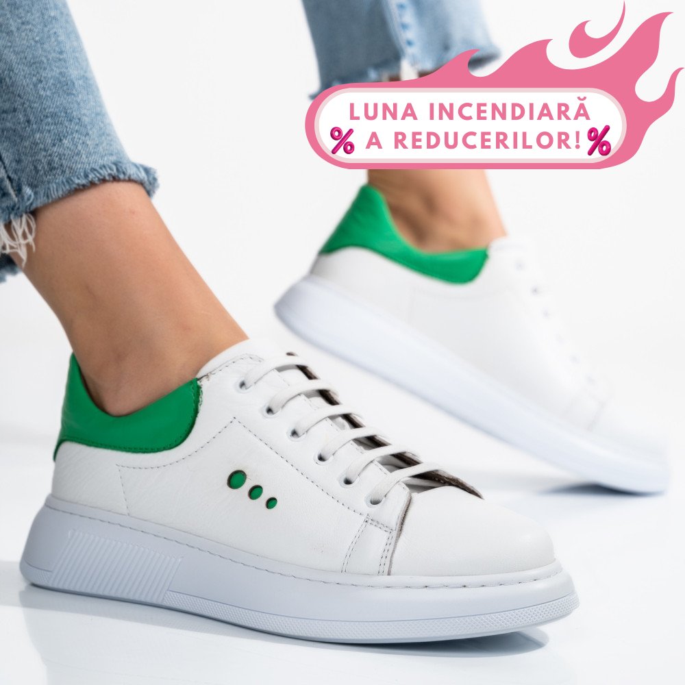 PANTOFI SPORT ALB VERDE PIELE NATURALA BS77GO109