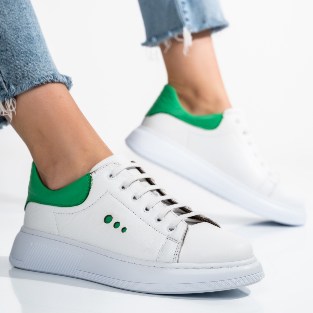 PANTOFI SPORT ALB VERDE PIELE NATURALA BS77GO109