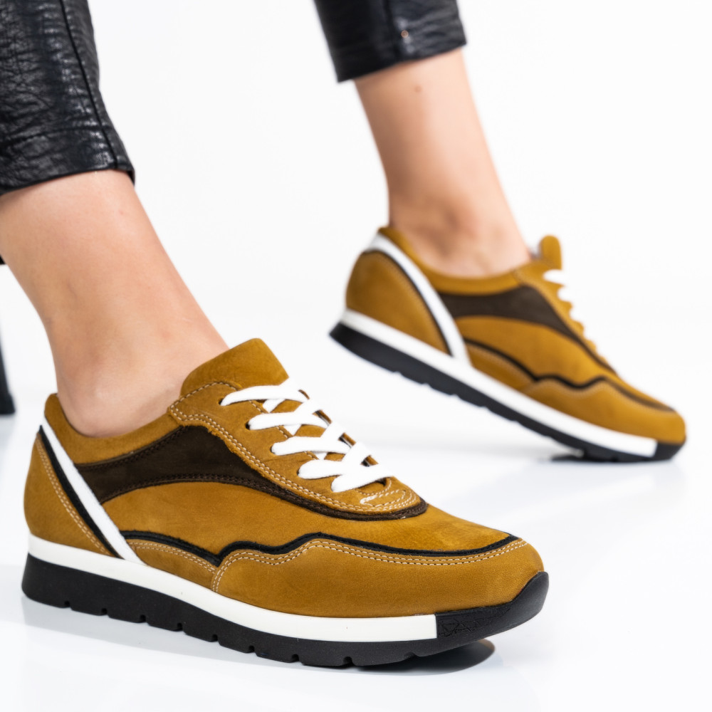 PANTOFI SPORT FEMEI PIELE NATURALA INTOARSA BEIGE 3S7755265