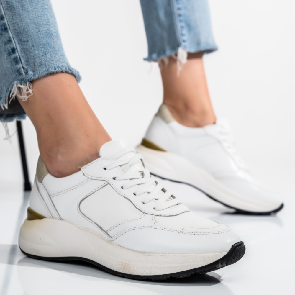 PANTOFI SPORT ALBI PIELE NATURALA WSPS-308R01-C1