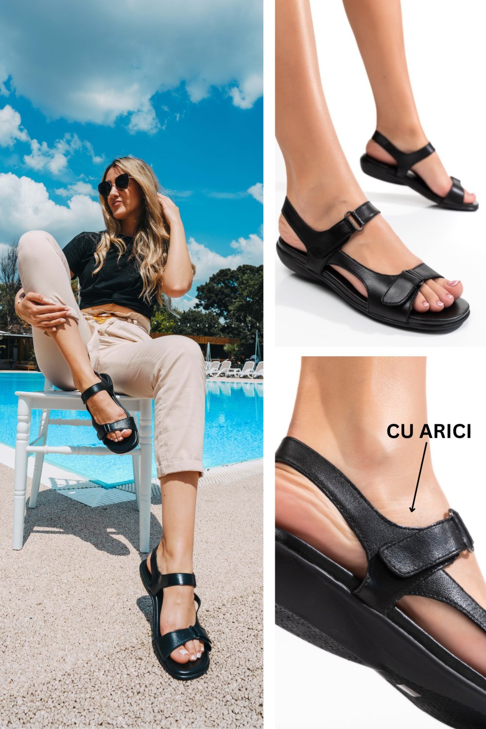 SANDALE NEGRE PIELE NATURALA 6S77874