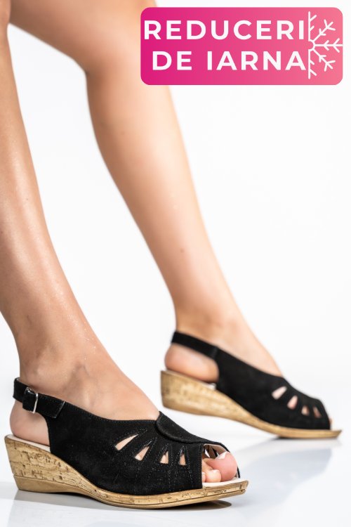 Sandale negre piele naturala intoarsa ipcngrid