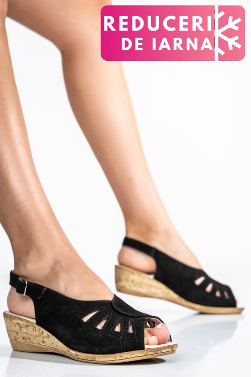 Sandale negre piele naturala intoarsa ipcngrid