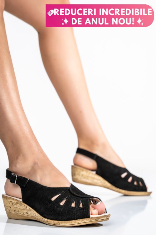 Sandale negre piele naturala intoarsa ipcngrid