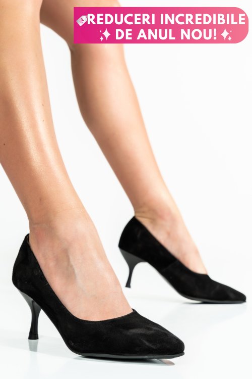 Pantofi negri piele naturala intoarsa 1pc665