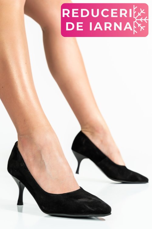 Pantofi negri piele naturala intoarsa 1pc665