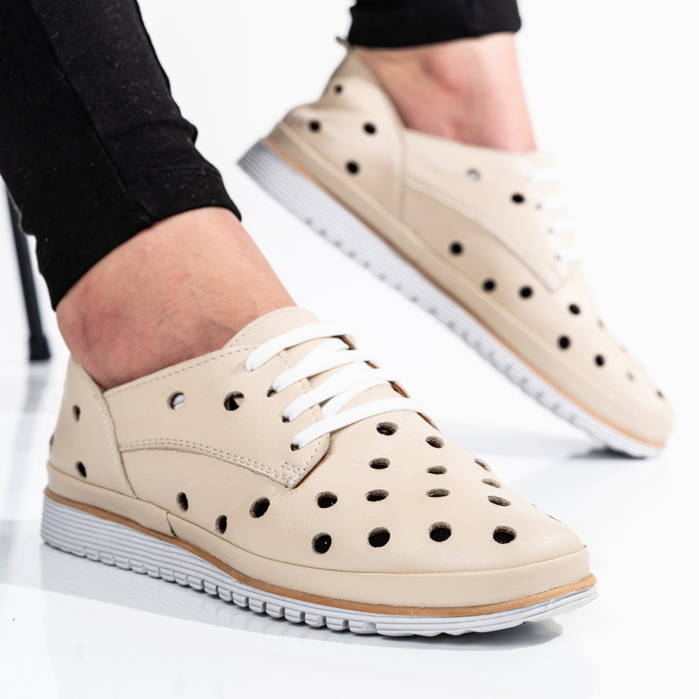 PANTOFI BEJ PIELE NATURALA 5S7764