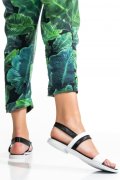 SANDALE NEGRU ALB PIELE NATURALA 611015FBW