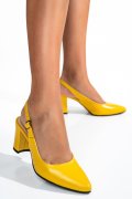PANTOFI GALBENI TOC PATRAT PIELE NATURALA 1PC650