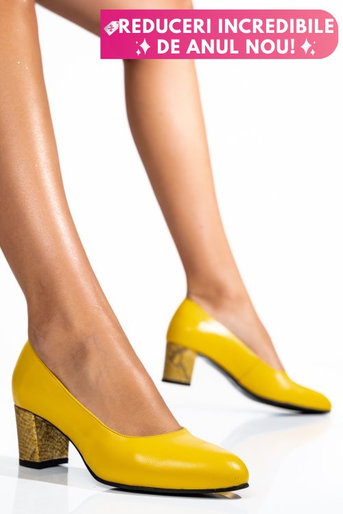 Pantofi galbeni toc snk piele naturala 1pc507