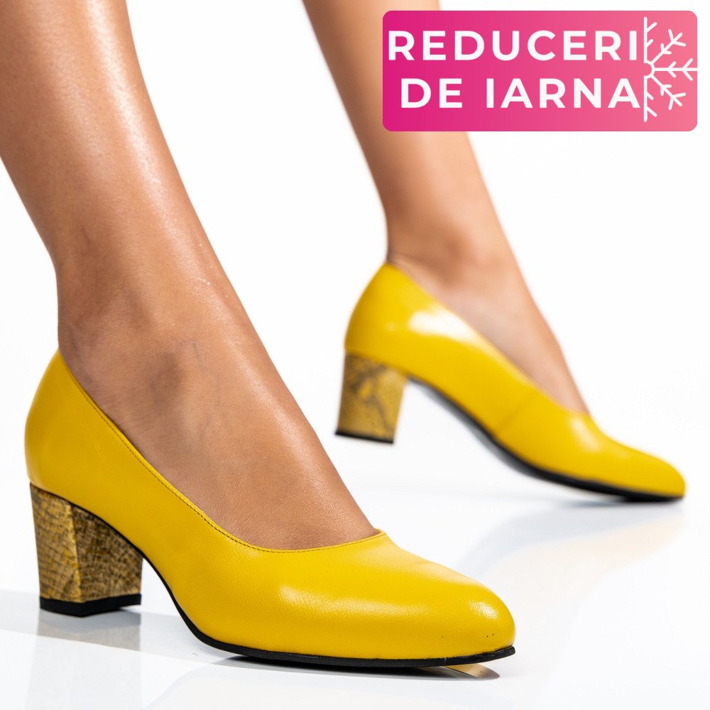 PANTOFI GALBENI TOC SNK PIELE NATURALA 1PC507