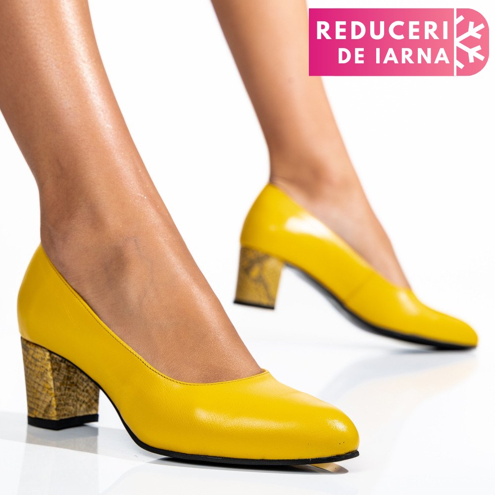PANTOFI GALBENI TOC SNK PIELE NATURALA 1PC507