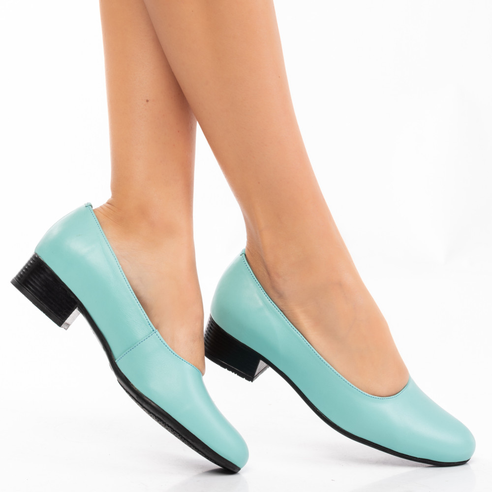 PANTOFI DAMA PIELE NATURALA TURQOISE TOC MIC 2S77040