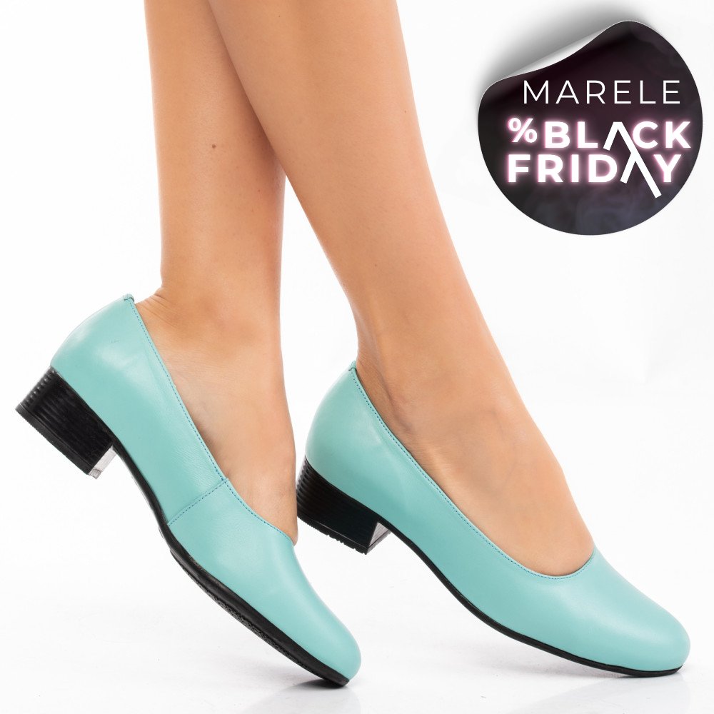 PANTOFI DAMA PIELE NATURALA TURQOISE TOC MIC 2S77040