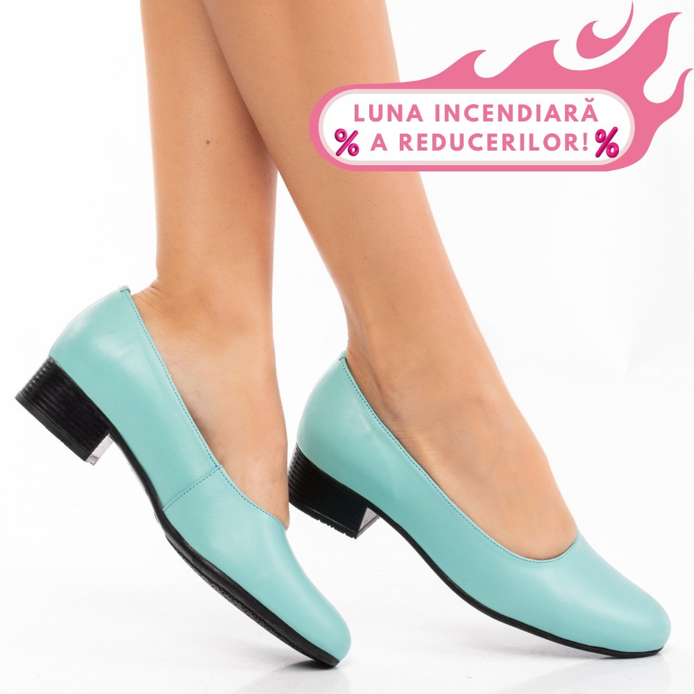 PANTOFI DAMA PIELE NATURALA TURQOISE TOC MIC 2S77040