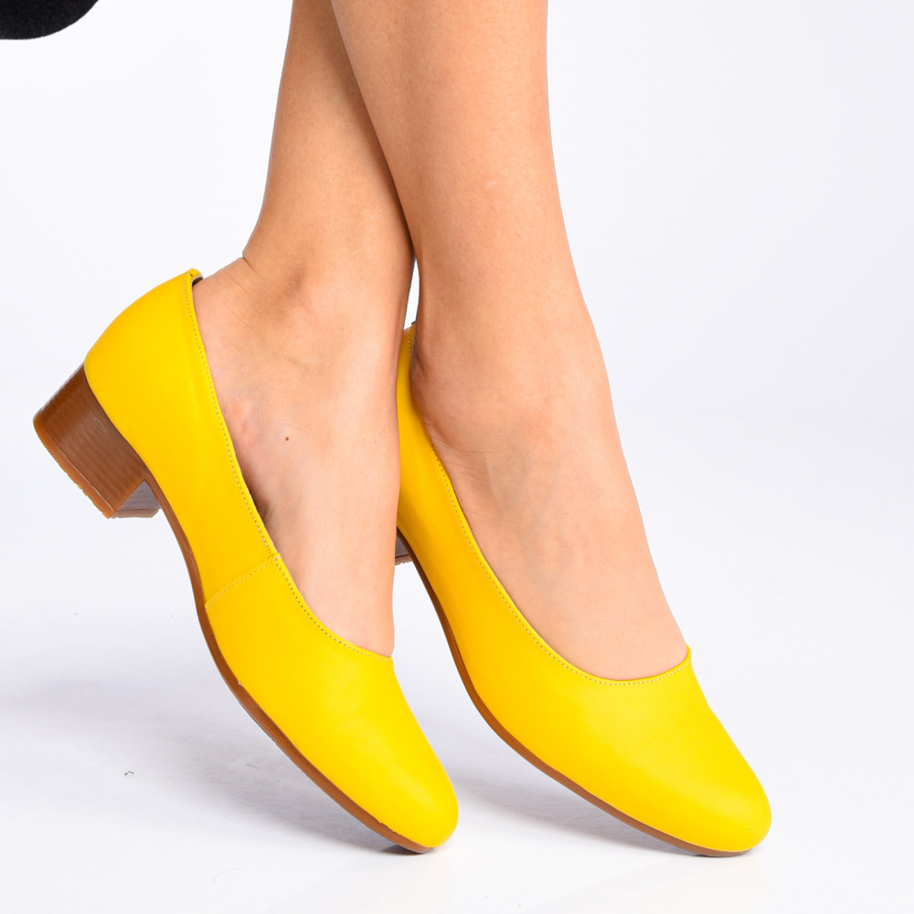 PANTOFI DAMA PIELE NATURALA GALBENI TALPA MARO TOC MIC 2S77040