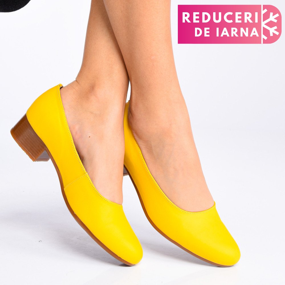 PANTOFI DAMA PIELE NATURALA GALBENI TALPA MARO TOC MIC 2S77040