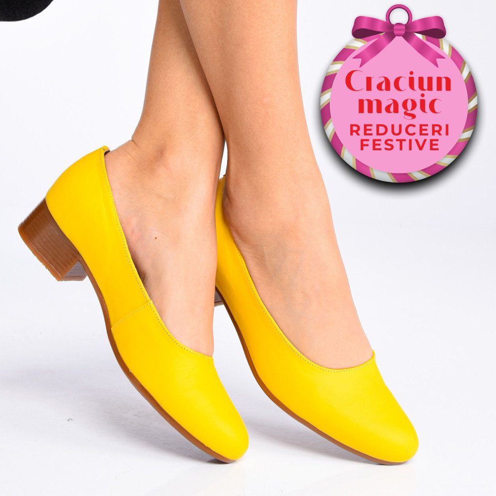 PANTOFI DAMA PIELE NATURALA GALBENI TALPA MARO TOC MIC 2S77040