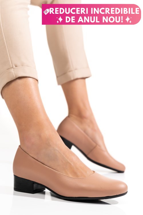 Pantofi dama piele naturala nude toc mic 2s77040