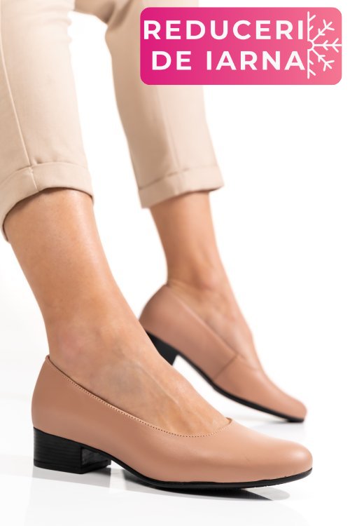 Pantofi dama piele naturala nude toc mic 2s77040