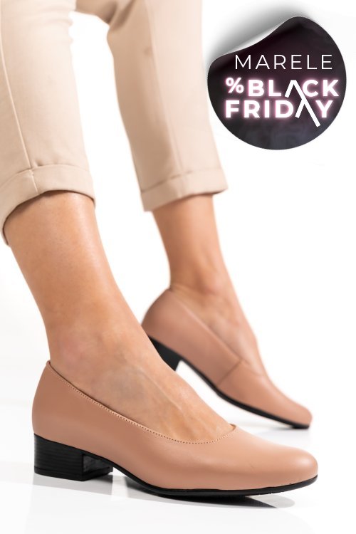 Pantofi dama piele naturala nude toc mic 2s77040