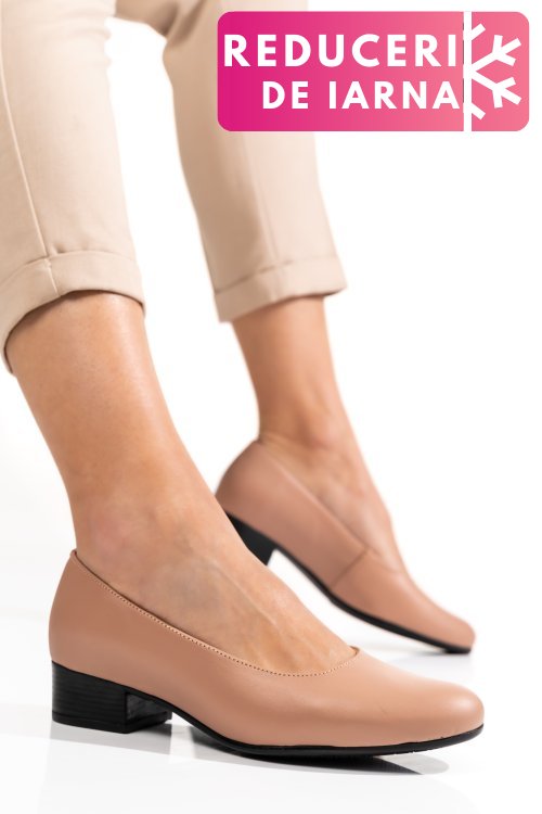 Pantofi dama piele naturala nude toc mic 2s77040