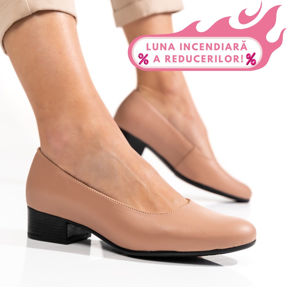 PANTOFI DAMA PIELE NATURALA NUDE TOC MIC 2S77040