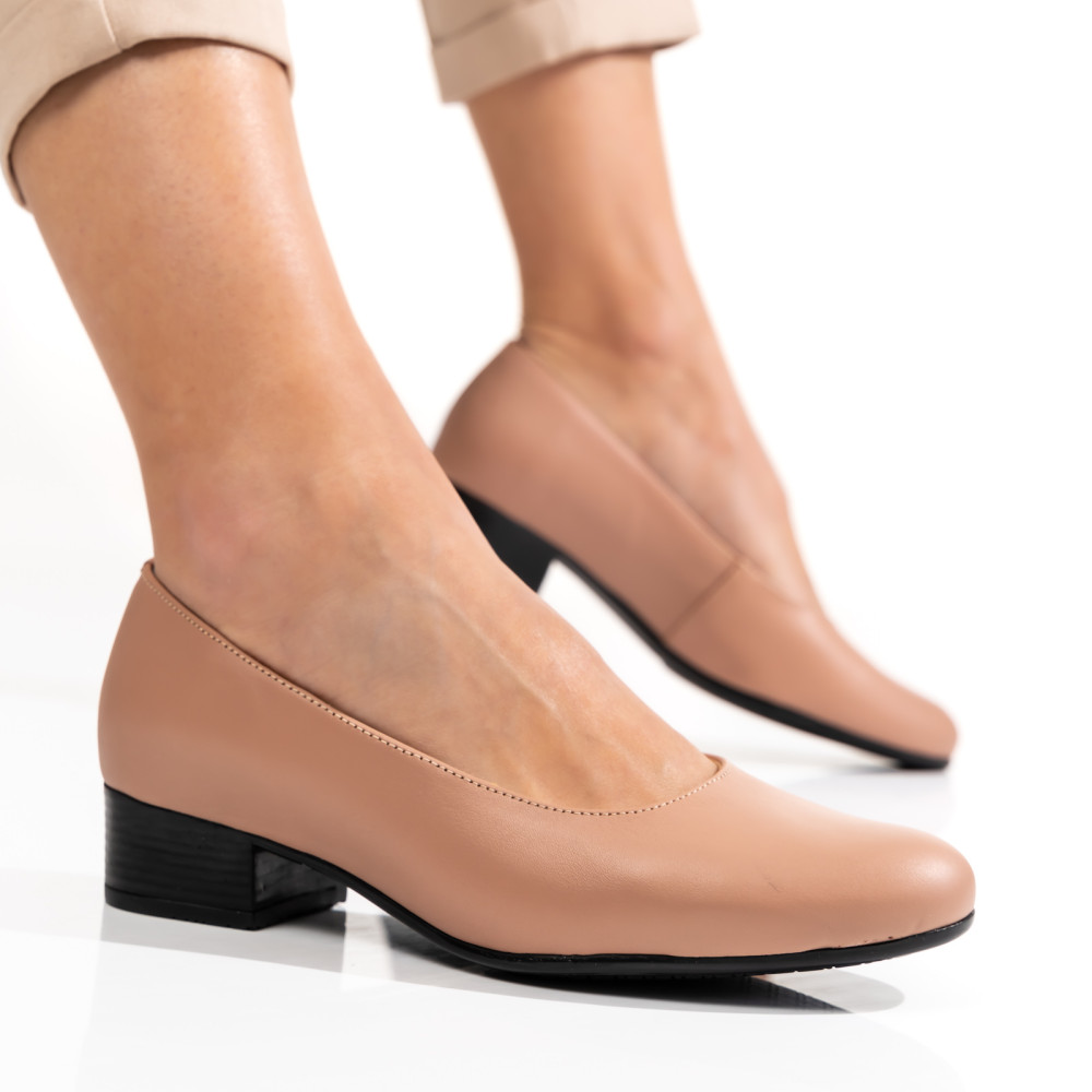 PANTOFI DAMA PIELE NATURALA NUDE TOC MIC 2S77040