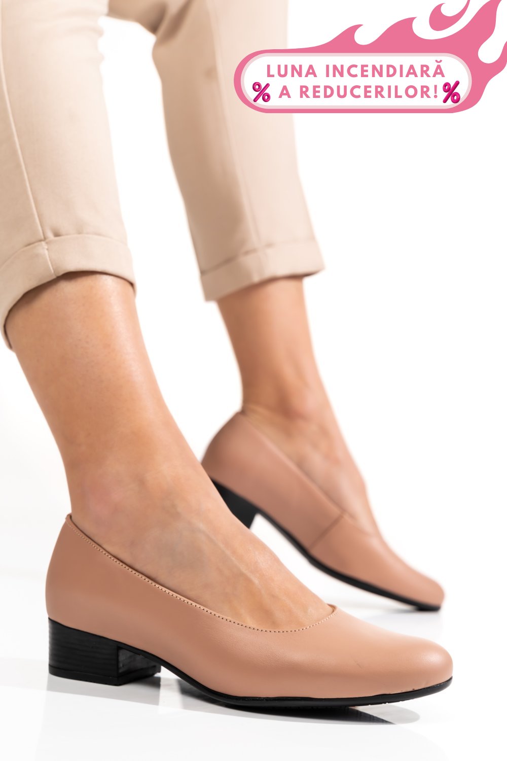 PANTOFI DAMA PIELE NATURALA NUDE TOC MIC 2S77040