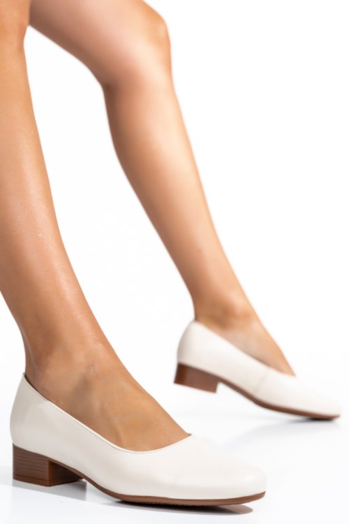 Pantofi dama piele naturala bej toc mic 2s77040b