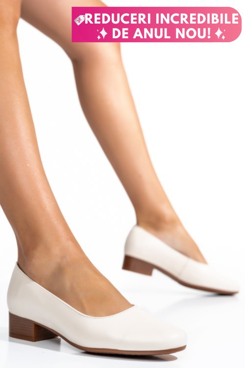 Pantofi dama piele naturala bej toc mic 2s77040b